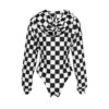 Checkered All-Over Print Women's Raglan Sleeve Hooded Bodysuit - Image 2