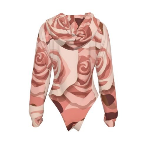 Pink Rose All-Over Print Women's Raglan Sleeve Hooded Bodysuit - Image 2