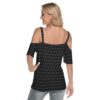 All-Over Print Women's Black Cold Shoulder T-shirt With Criss Cross Strips - Image 4