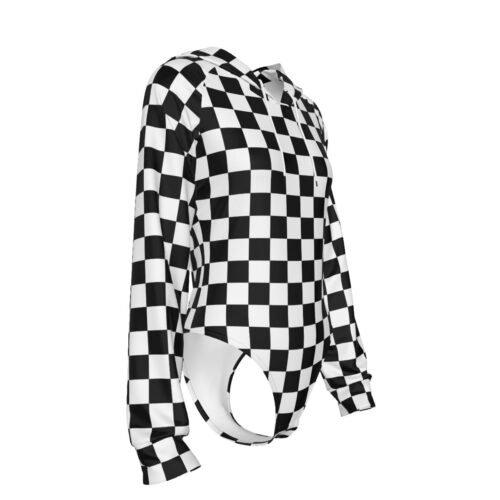 Checkered All-Over Print Women's Raglan Sleeve Hooded Bodysuit - Image 3