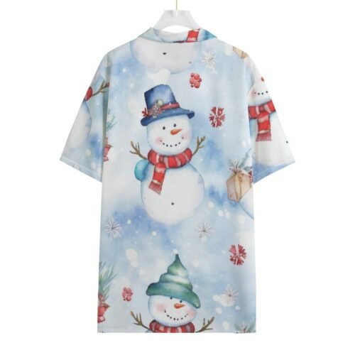 White Snowman All-Over Print Men's Hawaiian Shirt With Button Closure - Image 2