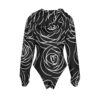 Black Floral All-Over Print Women's Raglan Sleeve Hooded Bodysuit - Image 2