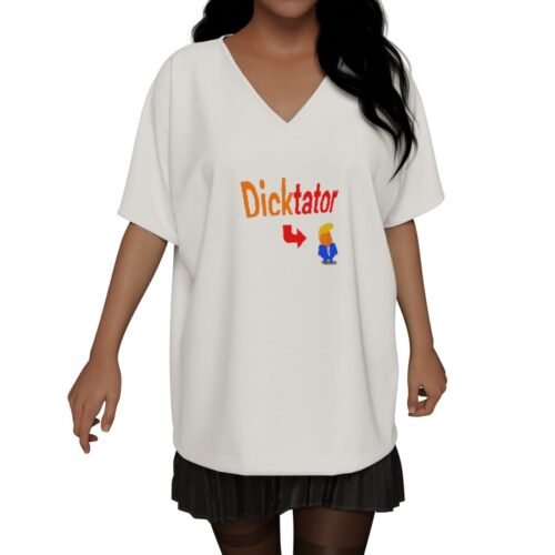 Tiny Dicktator All-Over Print Women's Bat Sleeves V-Neck Blouse