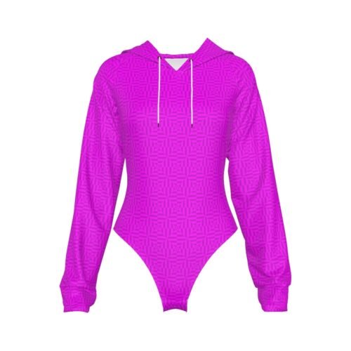 Bright Magenta All-Over Print Women's Raglan Sleeve Hooded Bodysuit