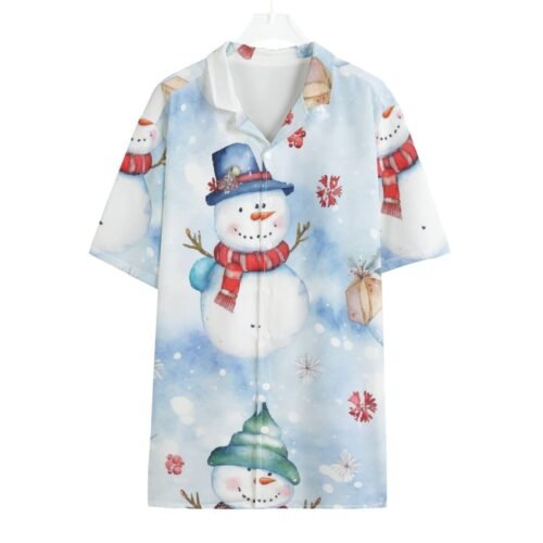 White Snowman All-Over Print Men's Hawaiian Shirt With Button Closure