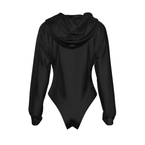 America Chose the Psychopath Women's Black Raglan Sleeve Hooded Bodysuit - Image 2