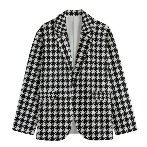 Large Print Houndstooth Men's Casual Flat Lapel Collar Blazer