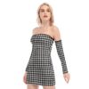 Houdstooth All-Over Print Women's Off-shoulder Back Lace-up Dress - Image 3