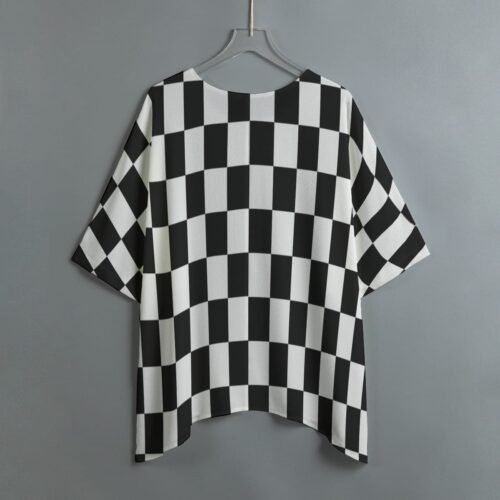 Checkered All-Over Print Women's Bat Sleeve Shirt - Image 3