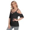 All-Over Print Women's Black Cold Shoulder T-shirt With Criss Cross Strips - Image 3