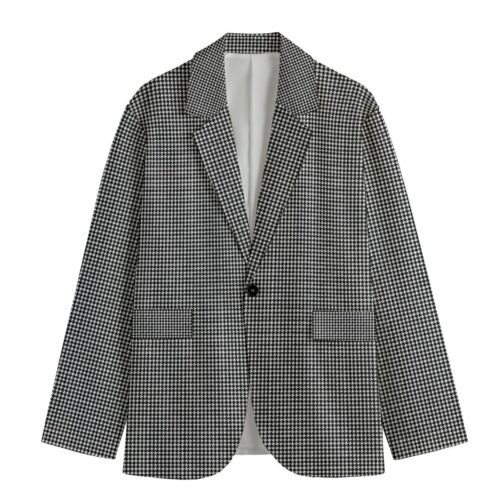 Houndstooth Men's Casual Flat Lapel Collar Blazer