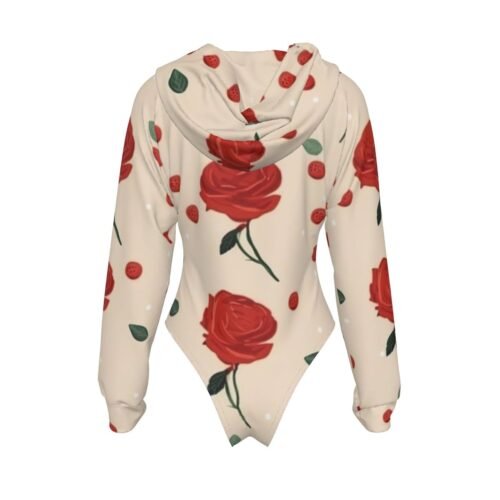 Red Rose All-Over Print Women's Raglan Sleeve Hooded Bodysuit - Image 2