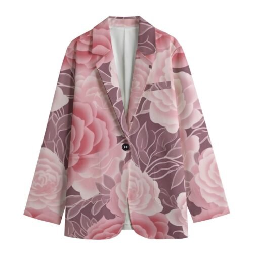 Pink Rose Floral All-Over Print Women's Leisure Blazer