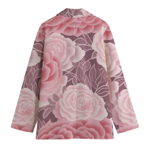 Pink Rose Floral All-Over Print Women's Leisure Blazer - Image 2