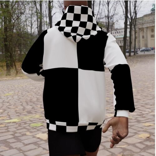 All-Over Print Checkered Men's Heavy Fleece Raglan Hoodie - Image 3