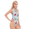 Strawberry All-Over Print Women's Backless V-neck Skinny Bodysuit - Image 2