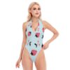 Strawberry All-Over Print Women's Backless V-neck Skinny Bodysuit - Image 3