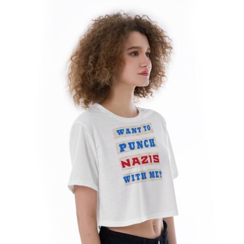 Want to Punch Nazis All-Over Print Cropped T-Shirt - Image 3