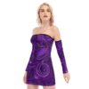 Purple Floral Women's Off-shoulder Back Lace-up Dress - Image 3