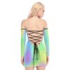 Pastel All-Over Print Women's Off-shoulder Back Lace-up Dress - Image 4