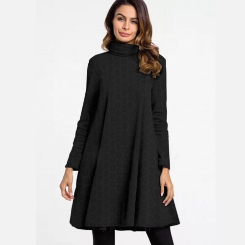 Black Women's High Neck Dress With Long Sleeve