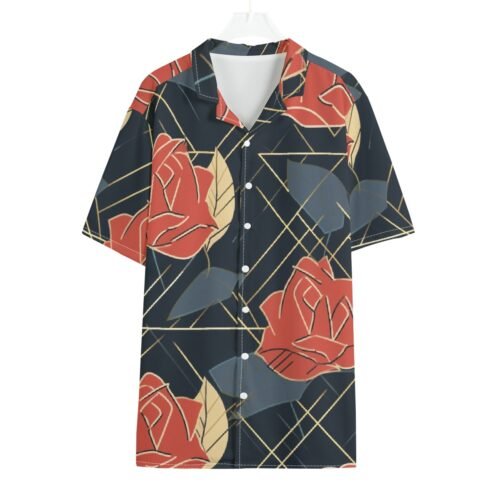 Geometric Floral Classic Hawaiian shirt with a Roman collar