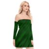 Green All-Over Print Women's Off-shoulder Back Lace-up Dress - Image 2