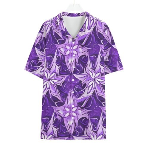 Purple Floral All-Over Print Men's Hawaiian Shirt With Button Closure