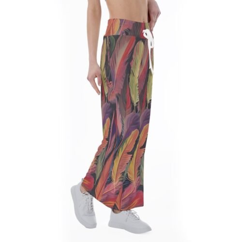 Colored Feathers All-Over Print Women's High-waisted Straight-leg Trousers - Image 3