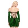 Green All-Over Print Women's Off-shoulder Back Lace-up Dress - Image 4