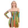 Abstract Paint Stripes Sexy Off-Shoulder Tube Top Dress - Image 3