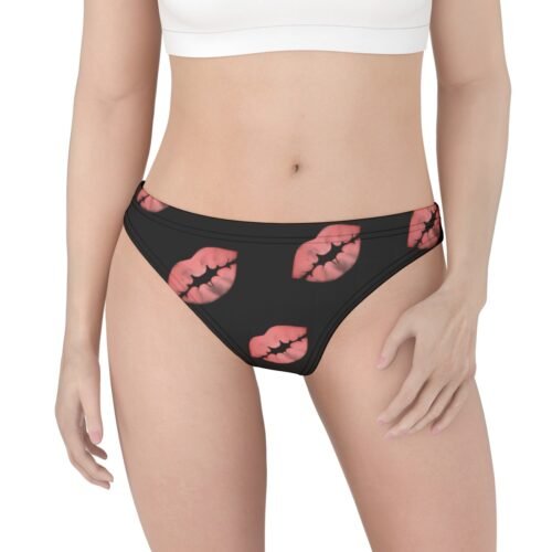 Lipstick Stain Kisses Low Waist Thong Underwear Black - Image 2