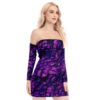 Purple All-Over Print Women's Off-shoulder Back Lace-up Dress - Image 2