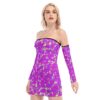 Pink Floral All-Over Print Women's Off-shoulder Back Lace-up Dress - Image 3