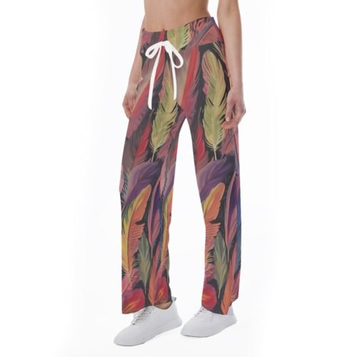 Colored Feathers All-Over Print Women's High-waisted Straight-leg Trousers