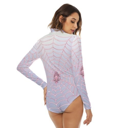 Spider Web White Long Sleeve Sweater Bodysuit with Turtleneck