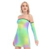 Pastel All-Over Print Women's Off-shoulder Back Lace-up Dress - Image 3