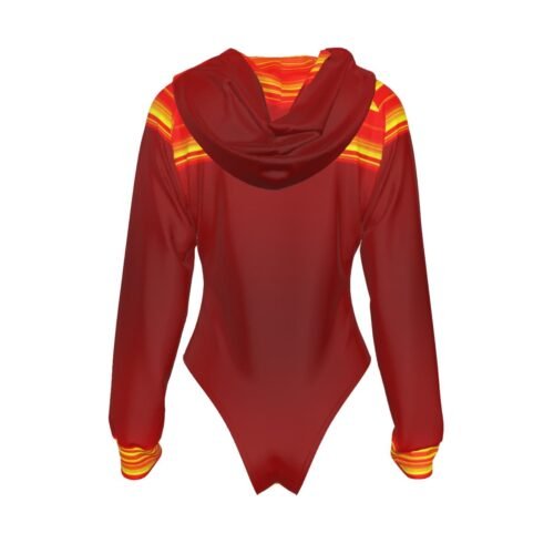 Red Yellow Women's Raglan Sleeve Hooded Bodysuit - Image 2