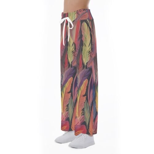 Colored Feathers All-Over Print Women's High-waisted Straight-leg Trousers - Image 2