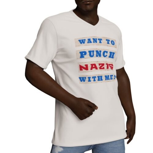 Want to Punch Nazis All-Over Print V-Neck T-Shirt - Image 2