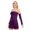 Purple Print Women's Off-shoulder Back Lace-up Dress - Image 3