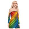 Rainbow Stripes Women's Off-shoulder Back Lace-up Dress - Image 2