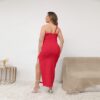 Red Women's Oblique-Shoulder Exposure Dress With Side Split (Plus Size) - Image 4