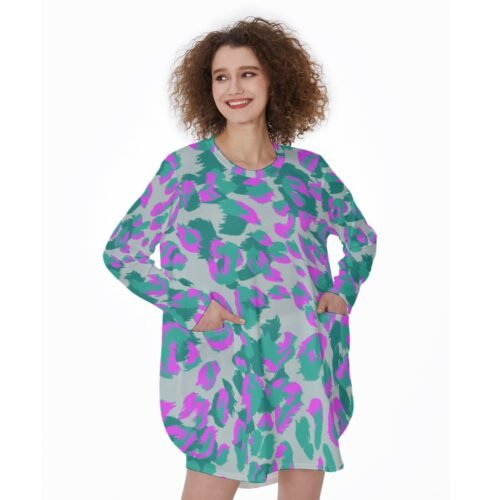 Ambrosia Aglow All-Over Print Women's Casual Loose Long Sleeve Dress With Pocket