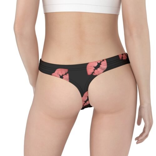 Lipstick Stain Kisses Low Waist Thong Underwear Black