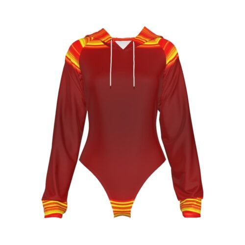 Red Yellow Women's Raglan Sleeve Hooded Bodysuit