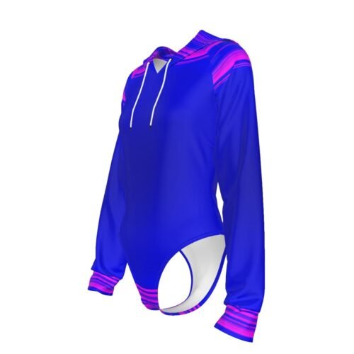 Blue Magenta Women's Raglan Sleeve Hooded Bodysuit - Image 4