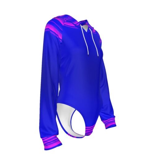 Blue Magenta Women's Raglan Sleeve Hooded Bodysuit - Image 3