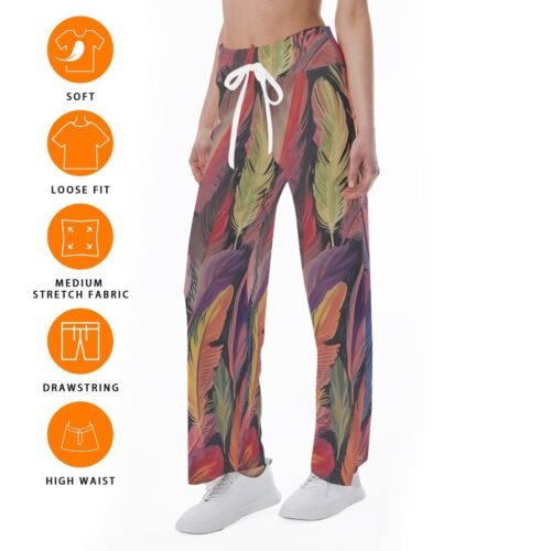 Colored Feathers All-Over Print Women's High-waisted Straight-leg Trousers - Image 6