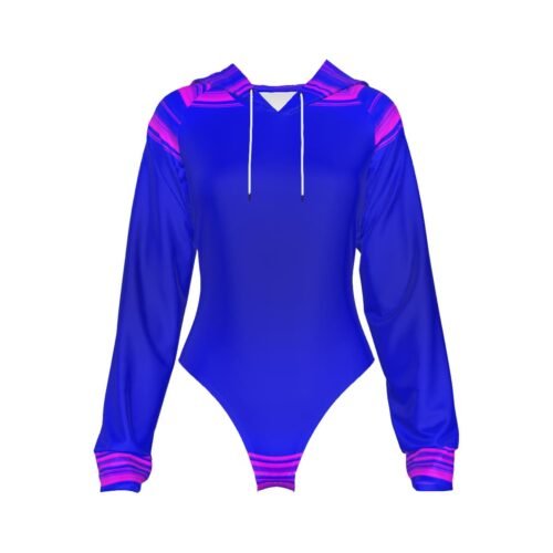 Blue Magenta Women's Raglan Sleeve Hooded Bodysuit